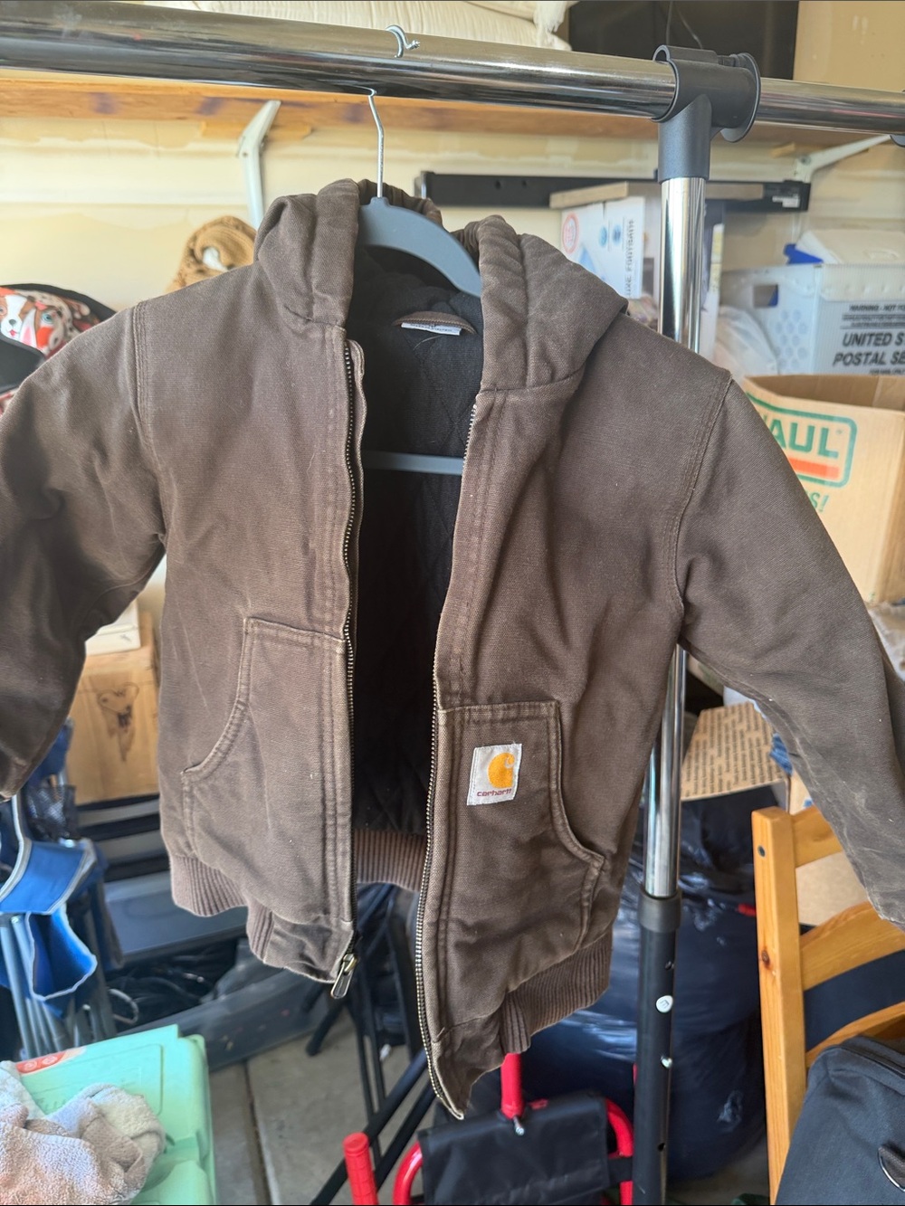 Carhartt Kids Dark Brown Hooded Work-Style Puffer Jacket
